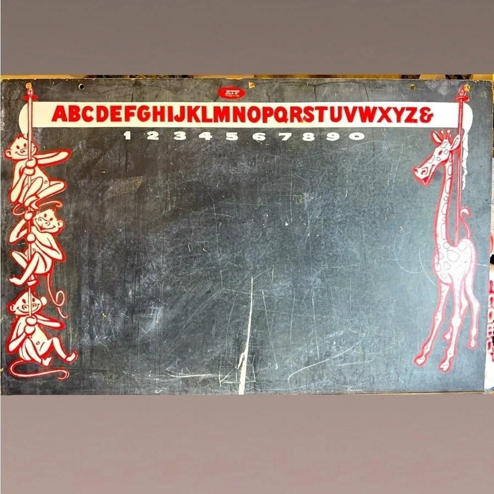 Vintage Children’s Chalkboard Blackboard Sign Numbers/Alphabet/Monkeys/Giraffe